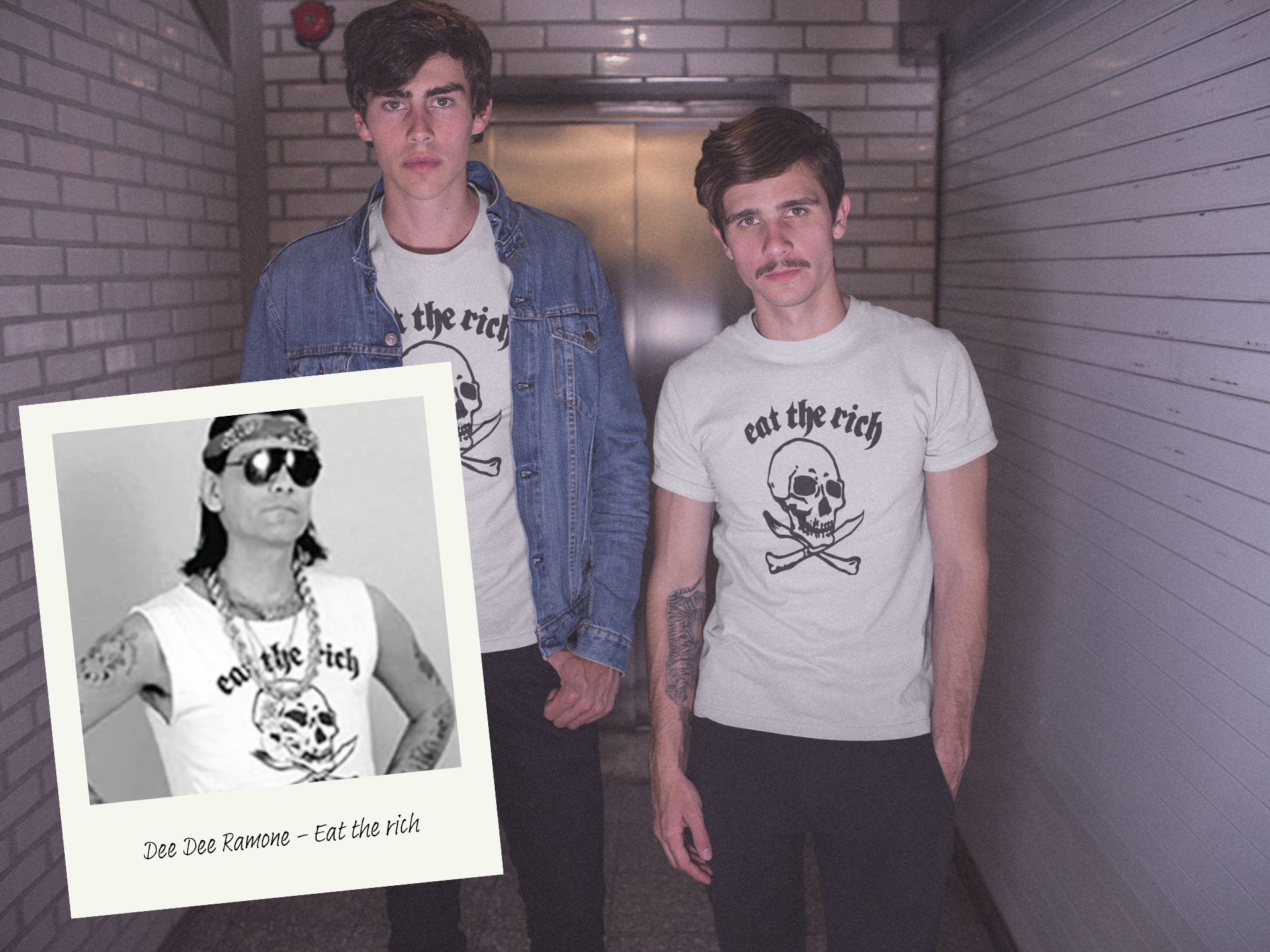 As Worn by Dee Dee Ramone T Shirt - Eat the Rich Skull and crossbones