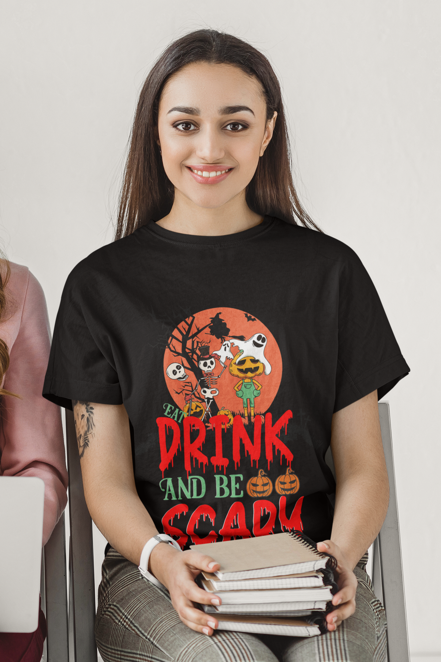 Eat Drink And Be Scary, Black Halloween T-Shirt