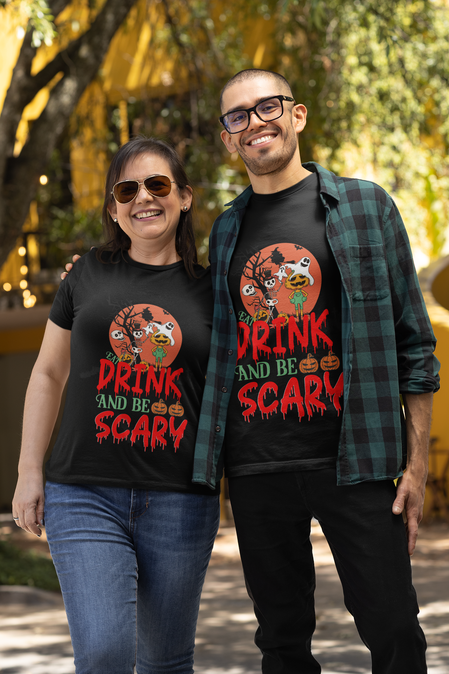 Eat Drink And Be Scary, Black Halloween T-Shirt