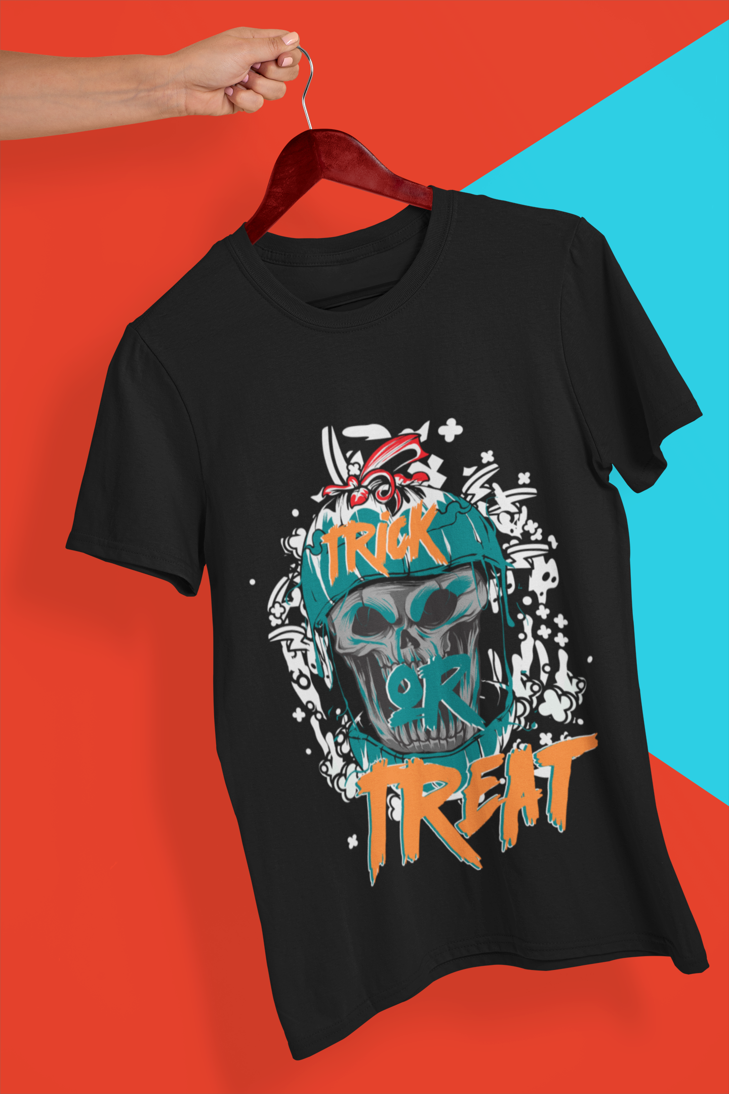 Skull Trick or Treat Black Halloween T-Shirt