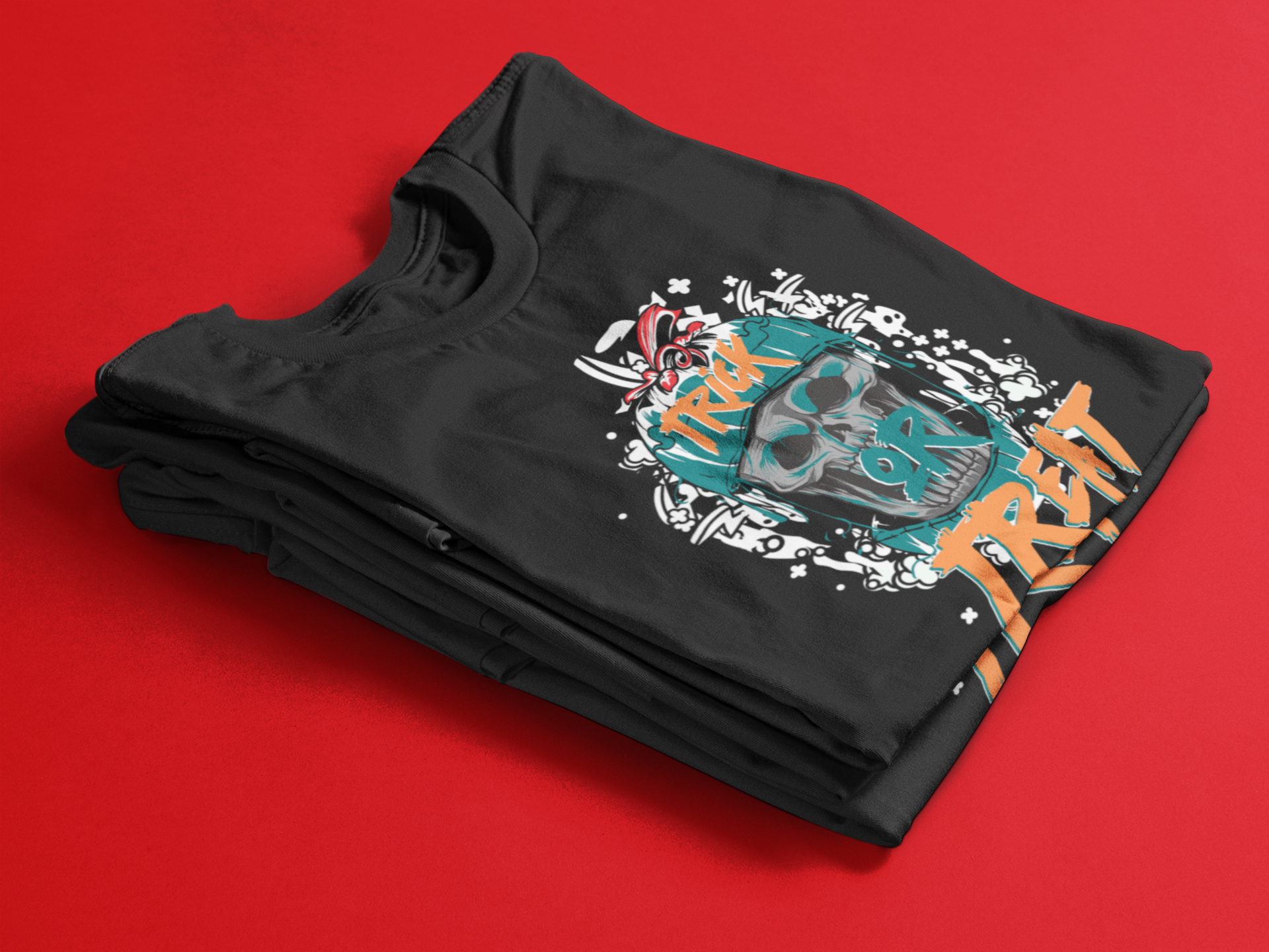 Skull Trick or Treat Black Halloween T-Shirt