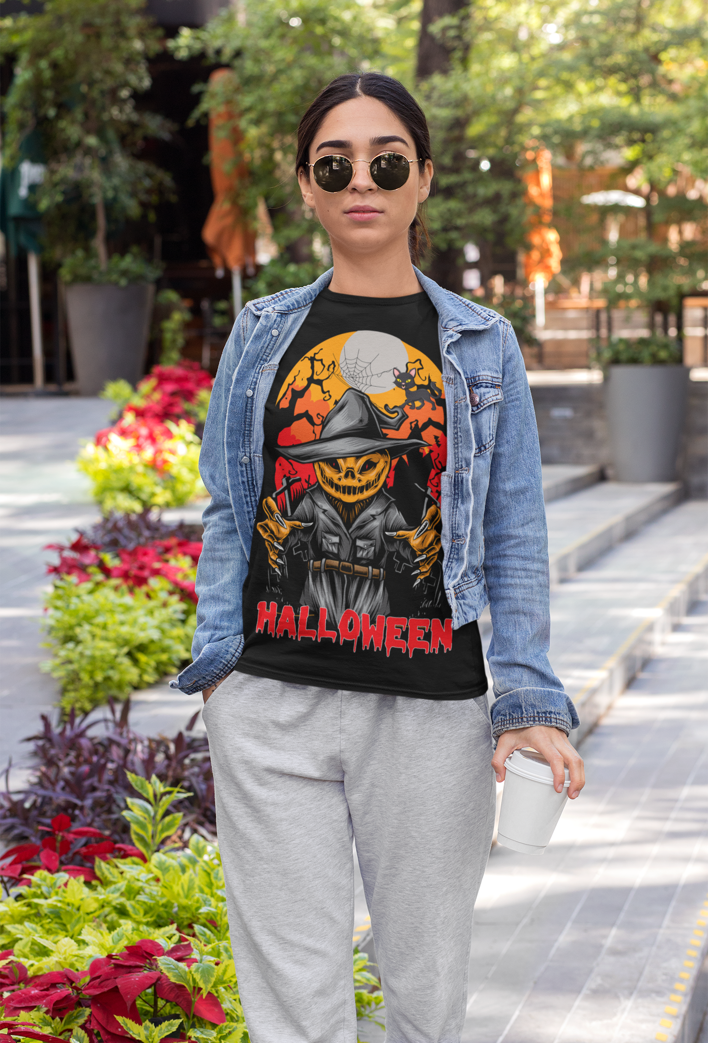 Pumpkin Scarecrow Halloween Black T-Shirt