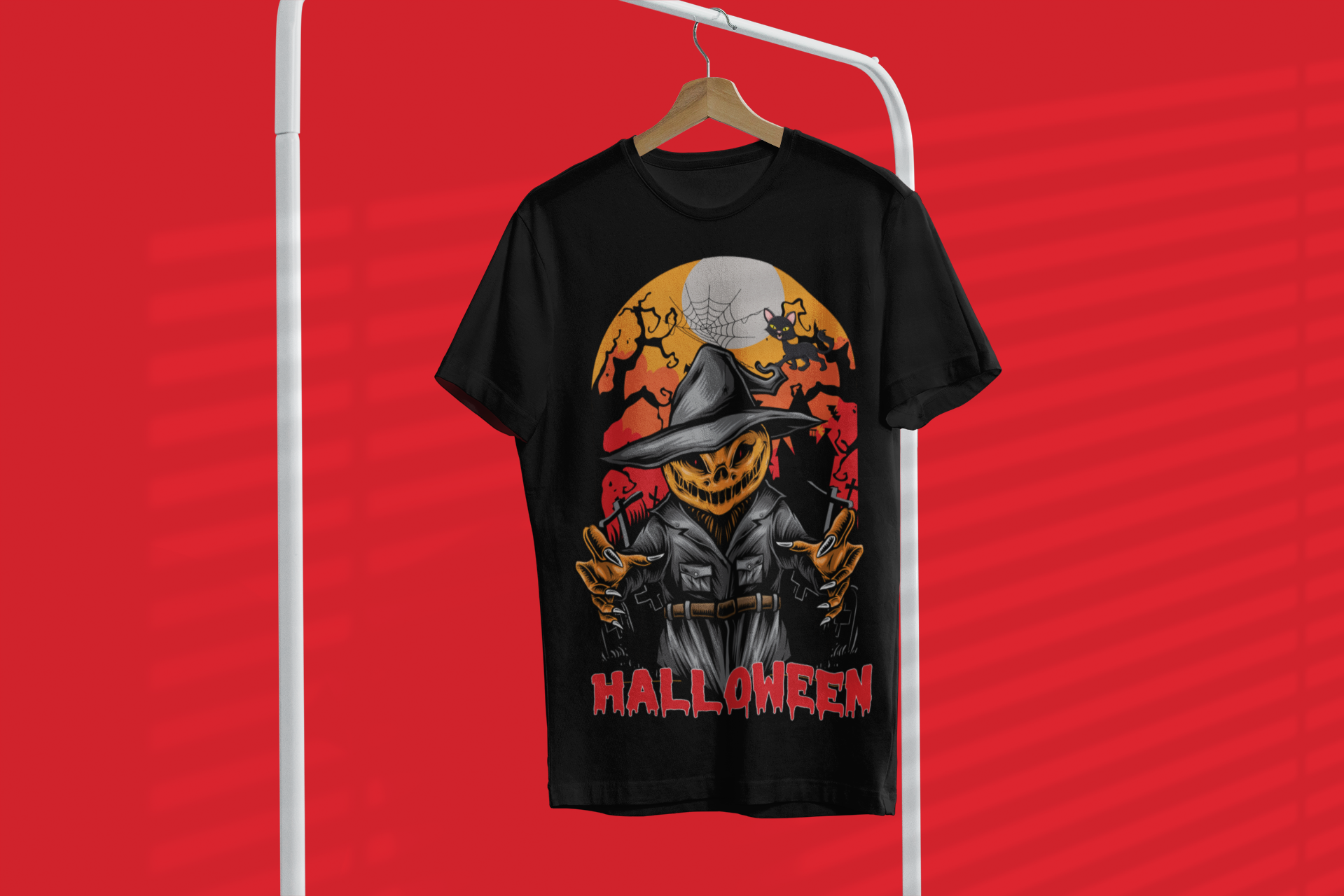 Pumpkin Scarecrow Halloween Black T-Shirt