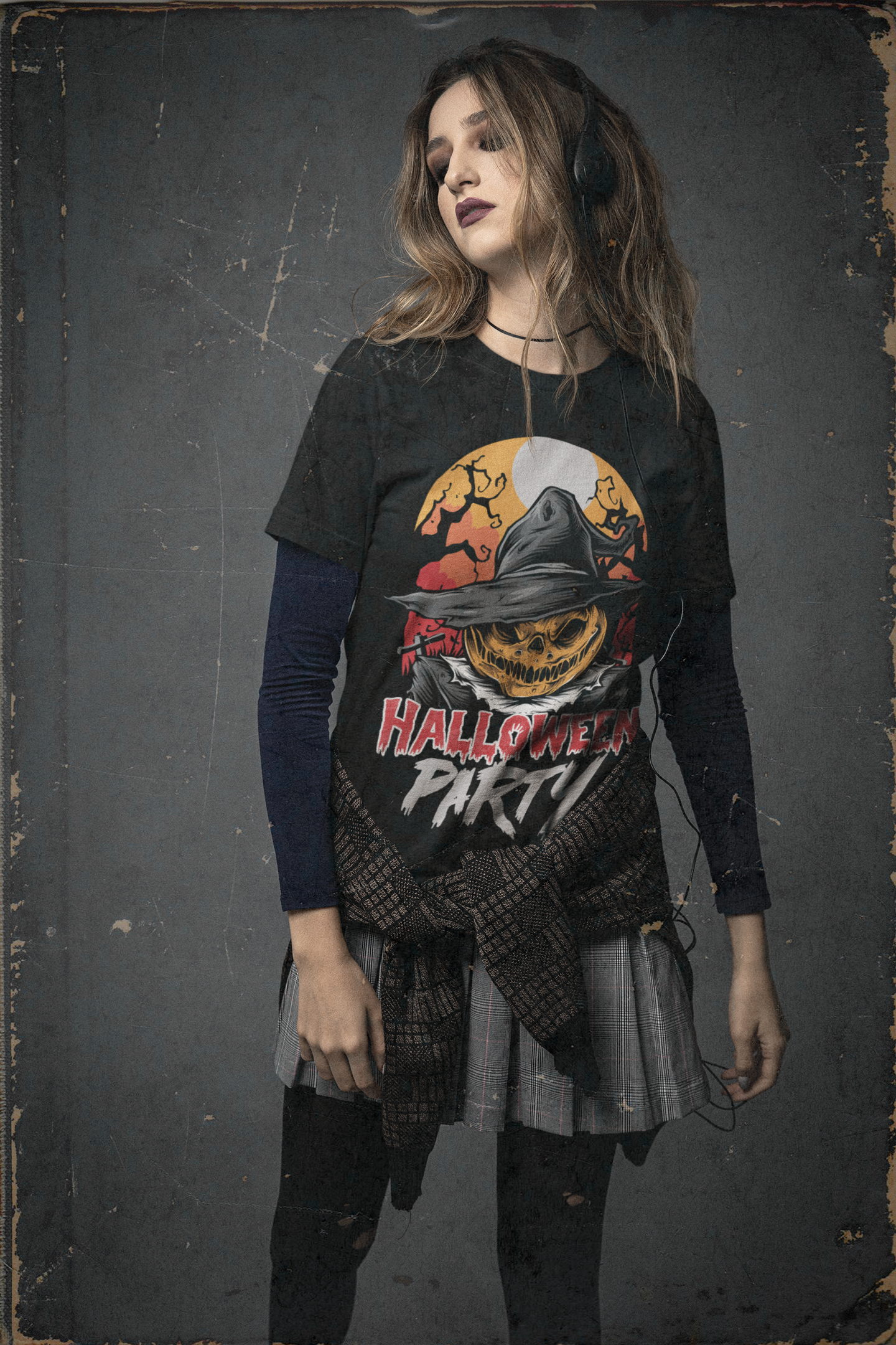 Black Pumpkin Scarecrow Halloween Party T-Shirt