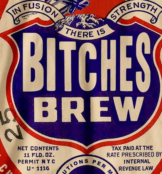 Inspired by Miles Jazz T Shirt Bitches Brew Colour Beer Label