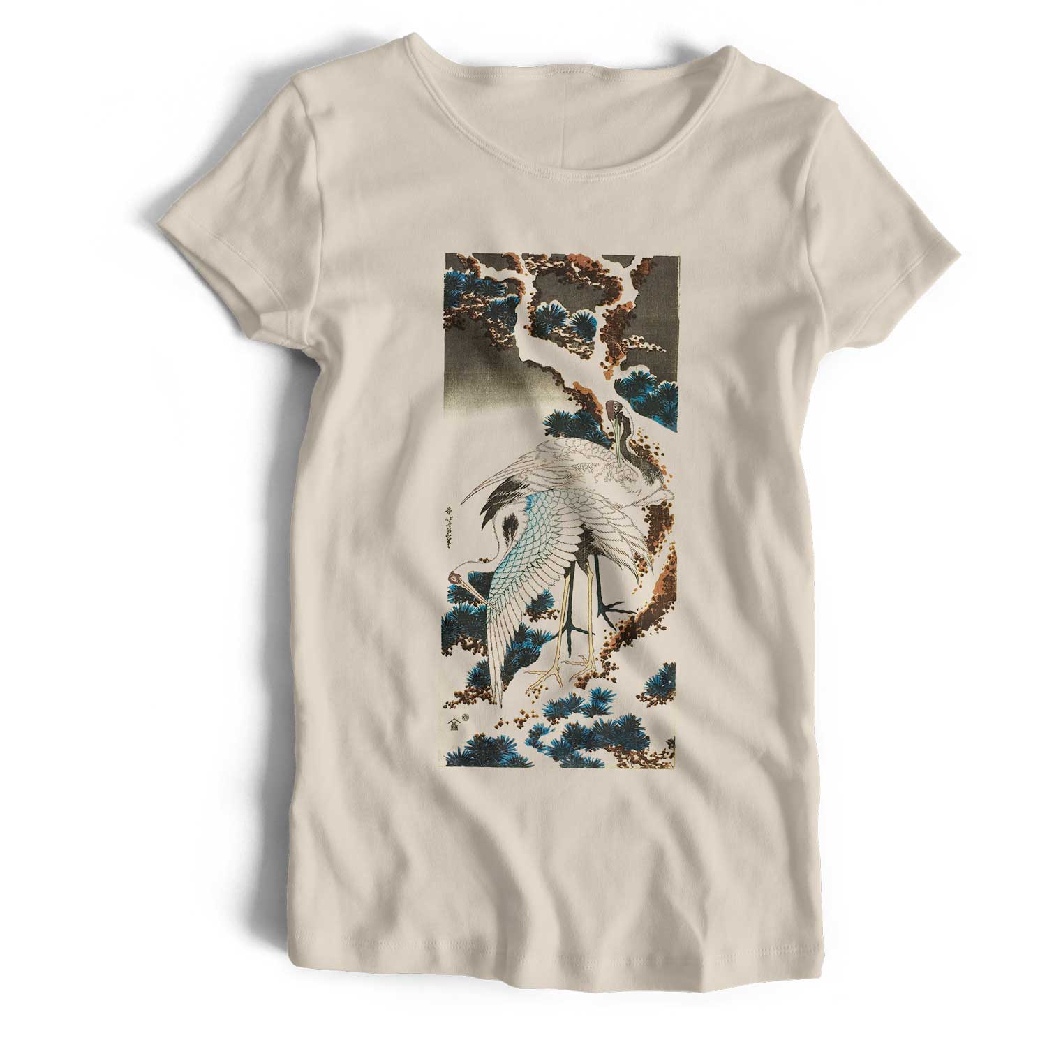 Hokusai T Shirt - Cranes On Snow Covered Pine Classic Japanese Art
