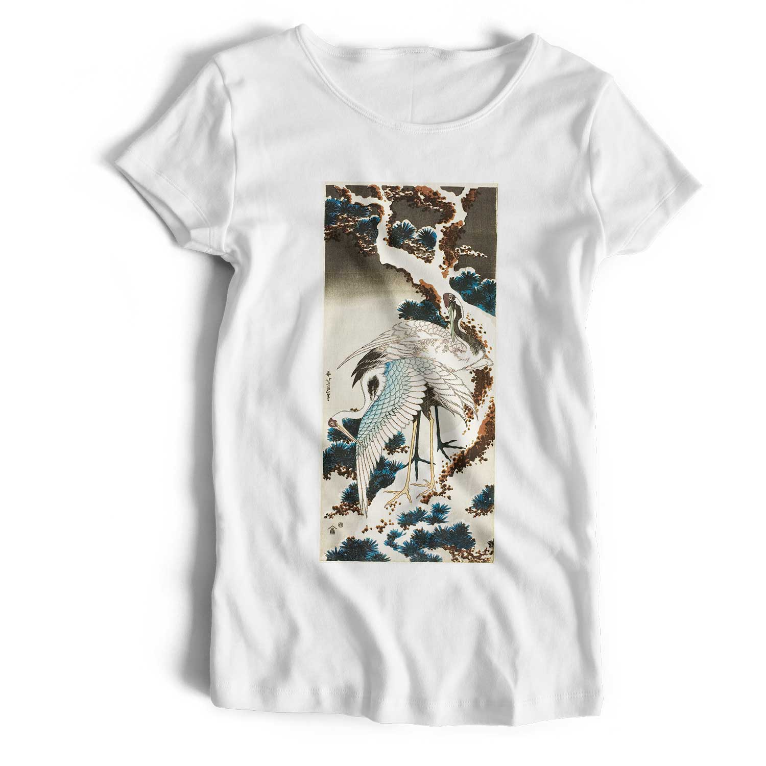 Hokusai T Shirt - Cranes On Snow Covered Pine Classic Japanese Art
