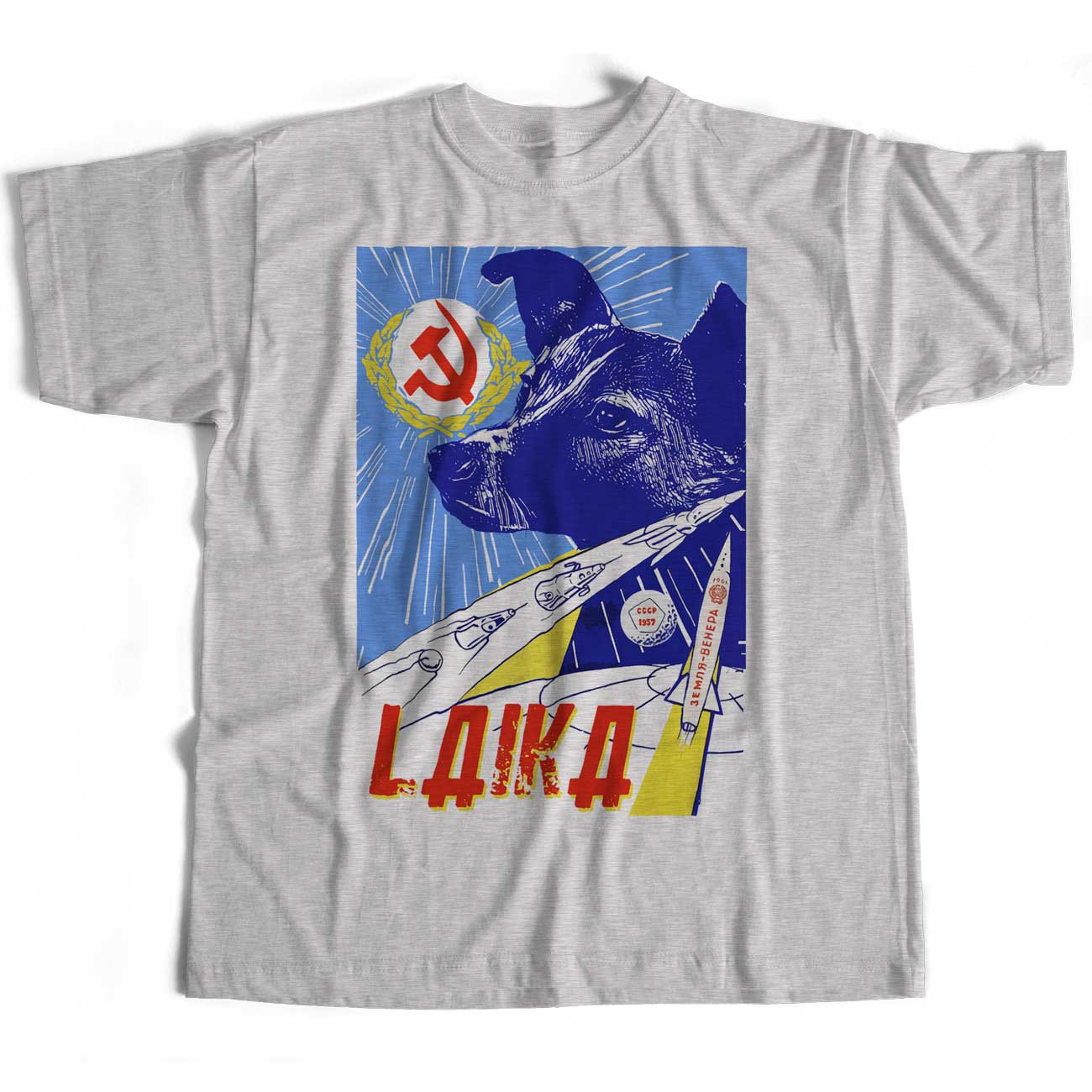 Space T Shirt - Laika The Space Dog CCCP Russia Soviet Era Poster