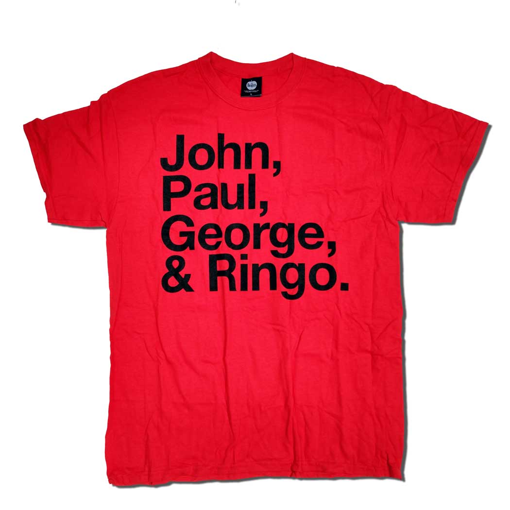 The Beatles T Shirt - Names John Paul George & Ringo Red Version 100% Official