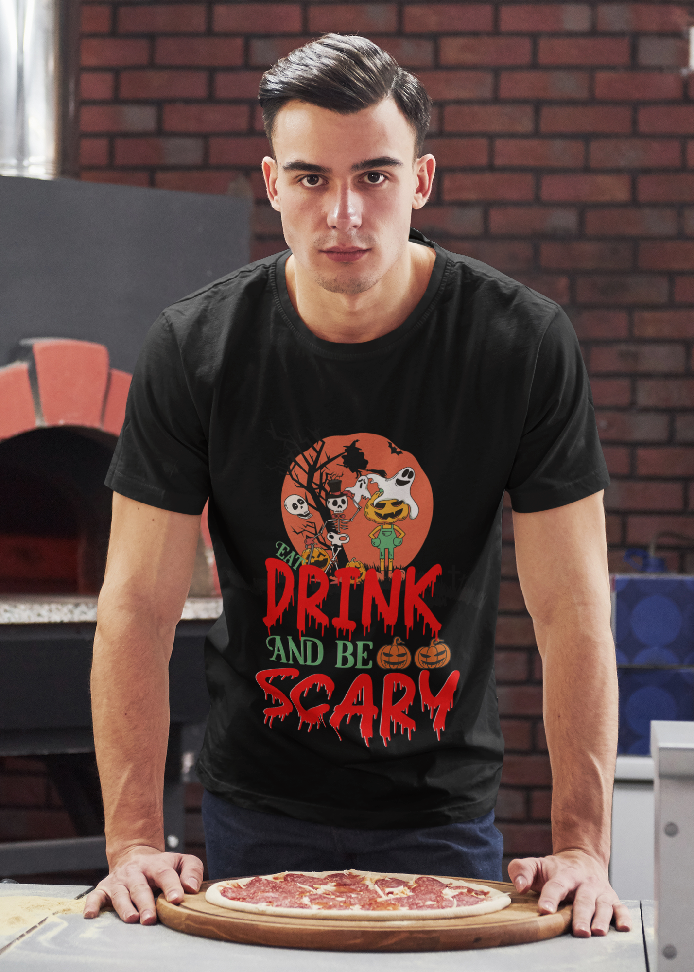Eat Drink And Be Scary, Black Halloween T-Shirt