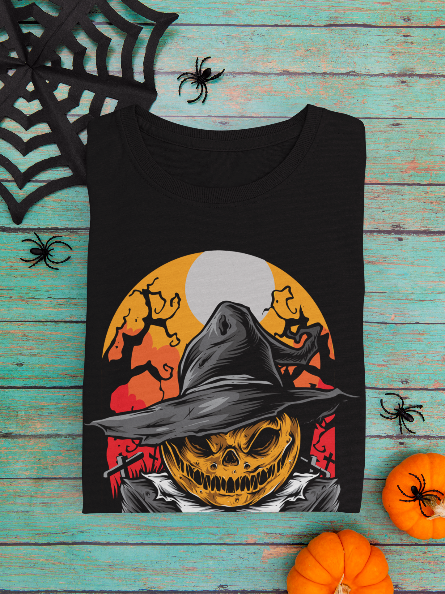 Black Pumpkin Scarecrow Halloween Party T-Shirt