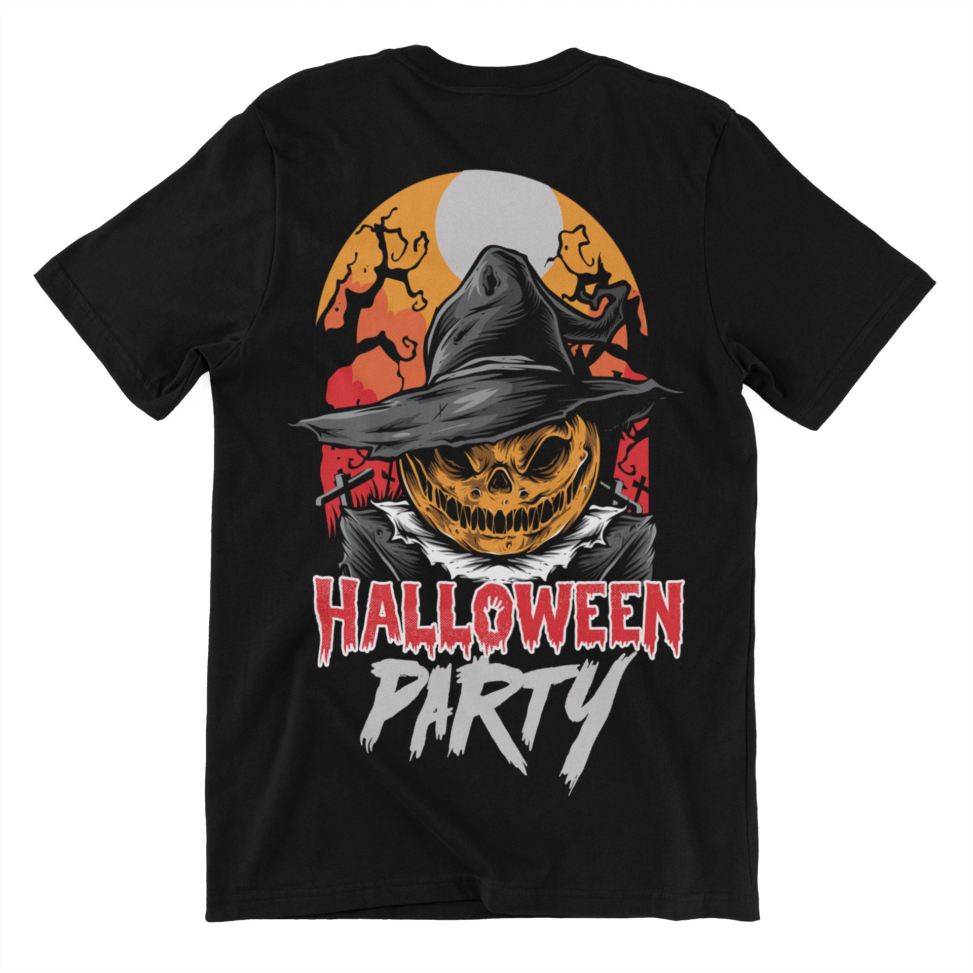 Black Pumpkin Scarecrow Halloween Party T-Shirt