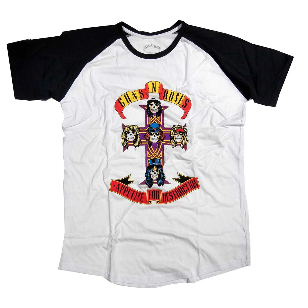 Guns N Roses T Shirt - Appetite For Destruction Cross Baseball 100% Official
