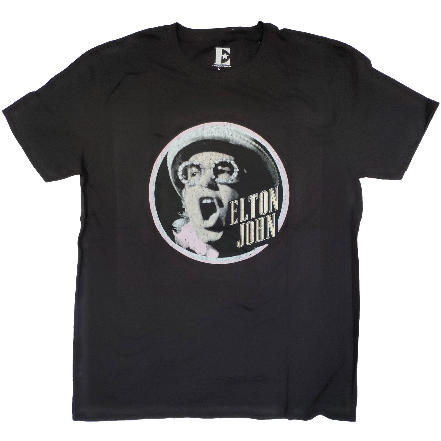 Elton John T Shirt - 70's Circle Face 100% Official