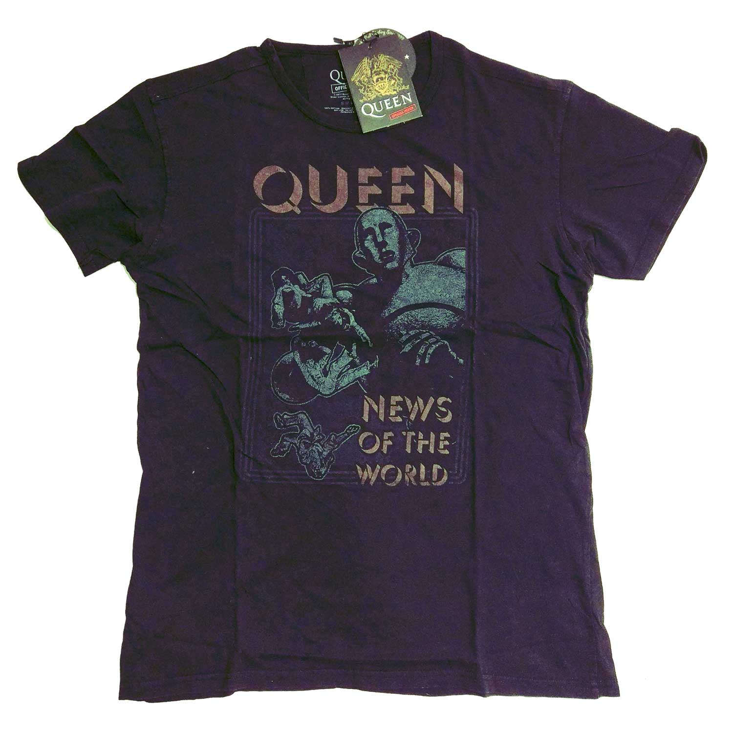 Queen T Shirt - News Of The World Retro Distressed Faded Style 100% Official