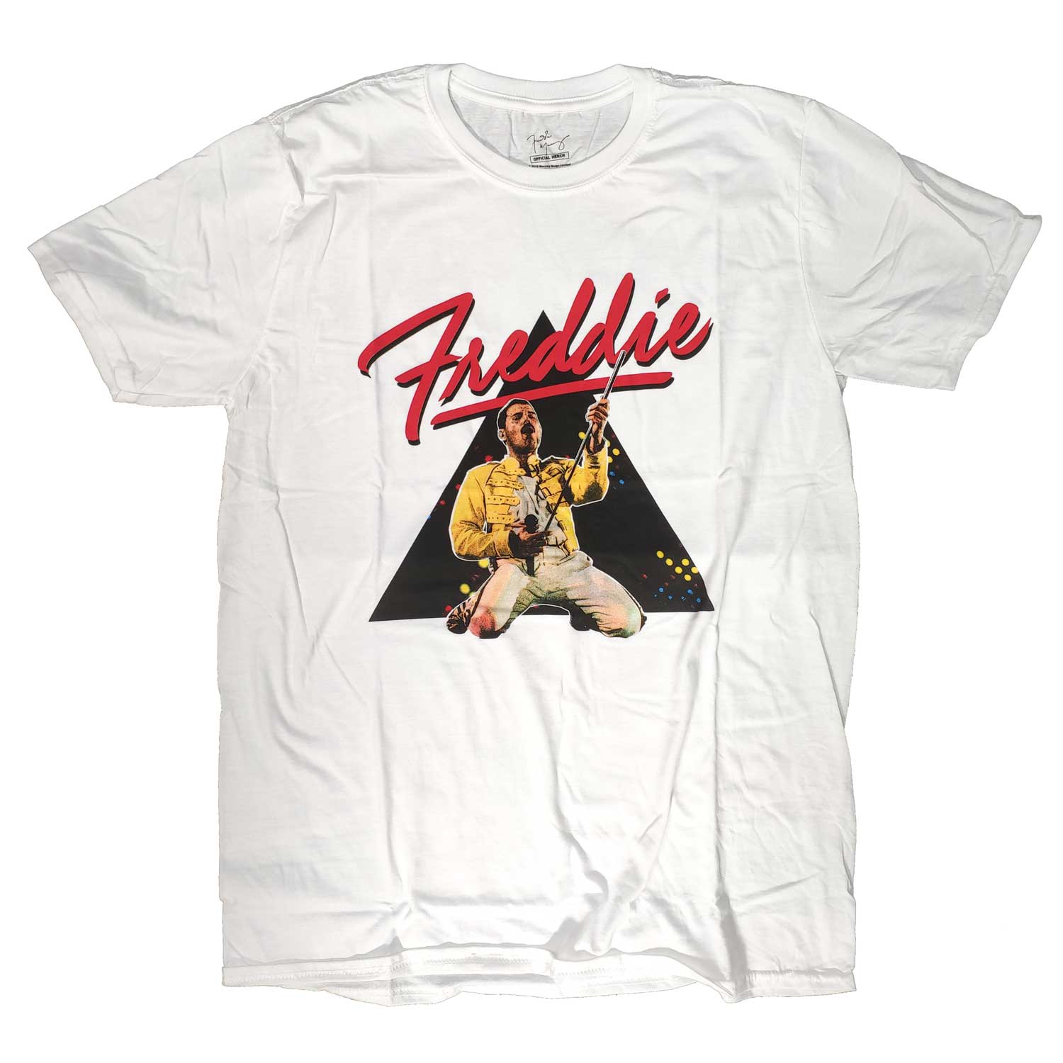 Queen T Shirt - Freddie Mercury On Stage Triangle Freddie 100% Official