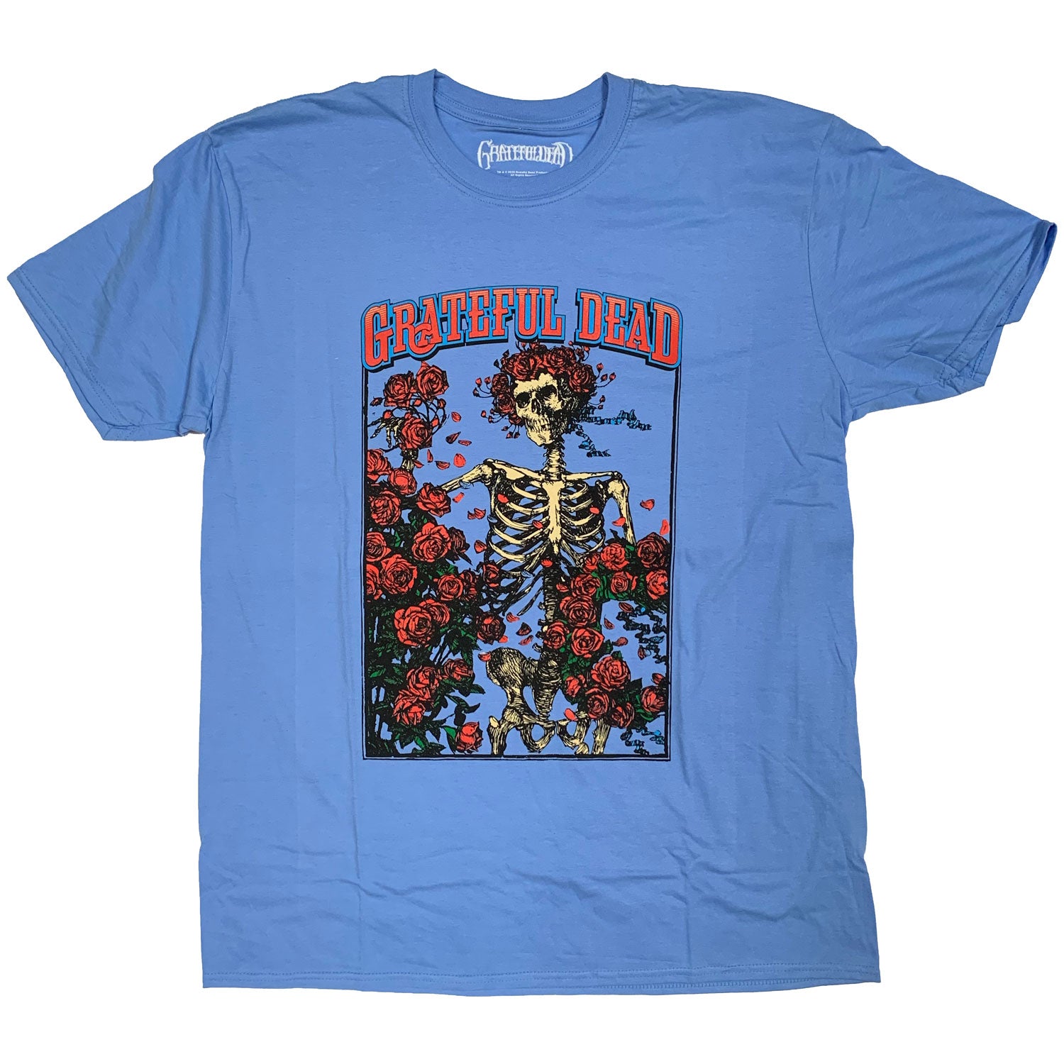 Grateful Dead T Shirt - Blue Skeleton Roses 100% Official