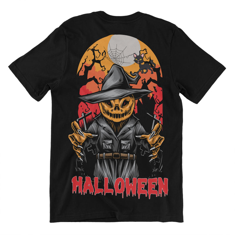 Pumpkin Scarecrow Halloween Black T-Shirt