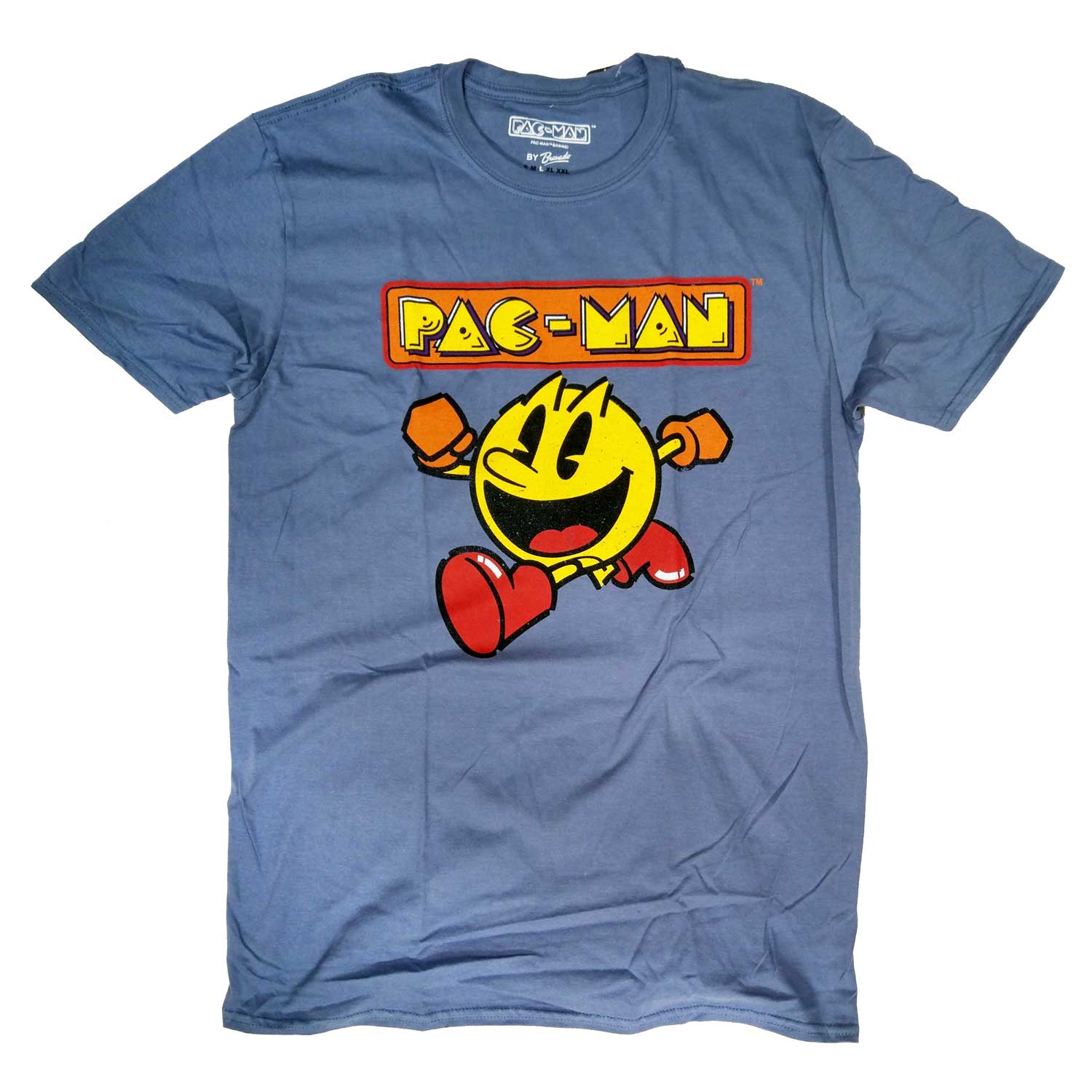 Pacman T Shirt - Retro Running Logo 100% Official Blue