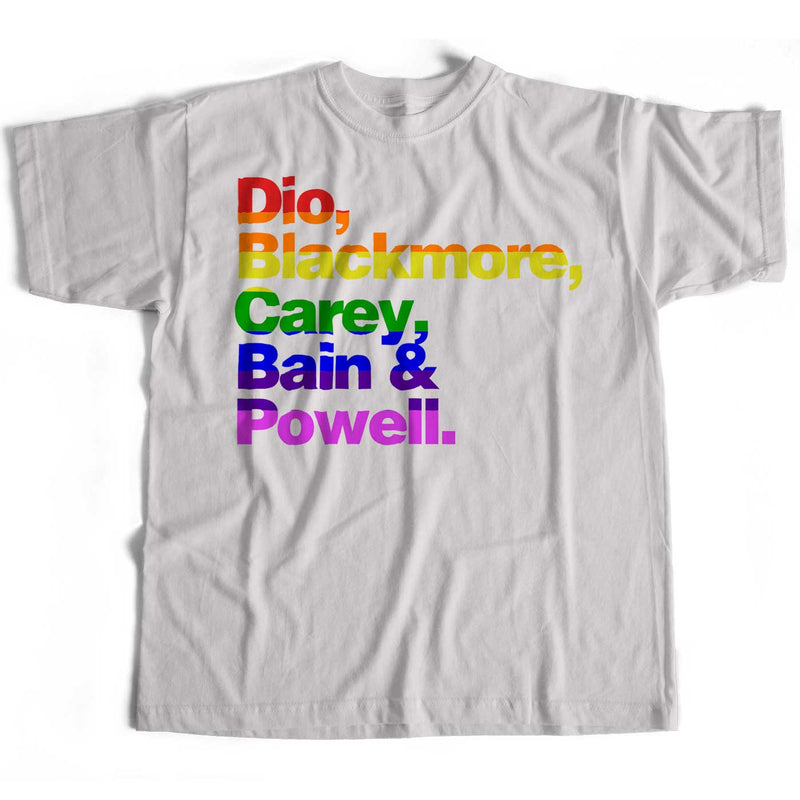 A tribute to Rainbow Names T Shirt - Dio, Blackmore, Carey, Bain & Powell