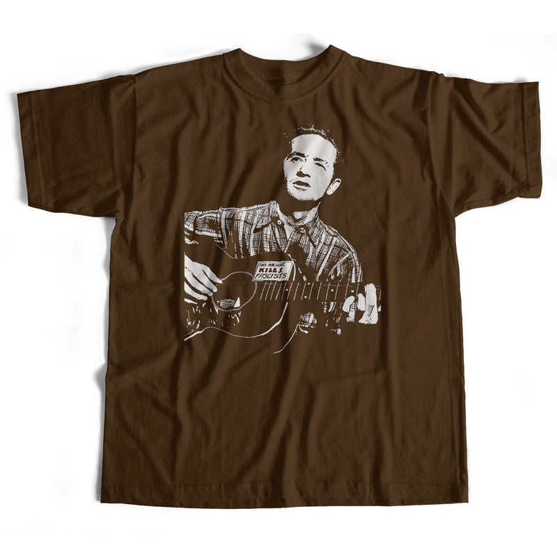 Old Skool Hooligans Woody Guthrie T Shirt - This Guitar Kills Facists Mono Portrait